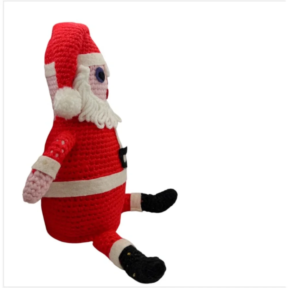 VTG 1960s 70s Handmade Crochet Santa Claus Doll Folk Art Christmas Decor 14 in